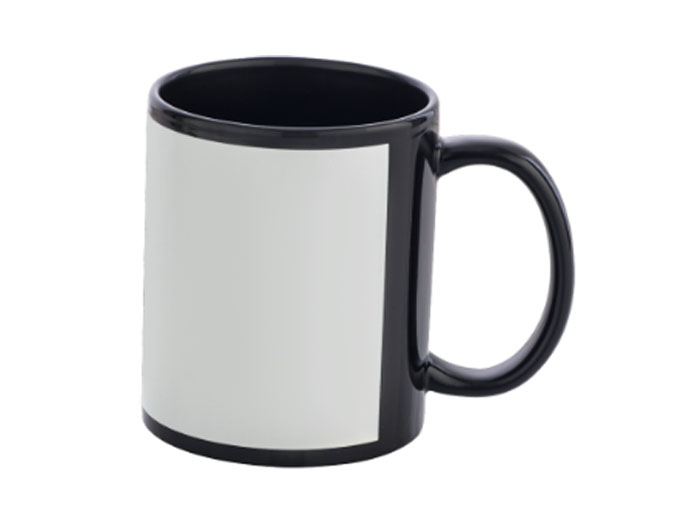Caneca Cerâmica Preta Tarja Branca 325ml