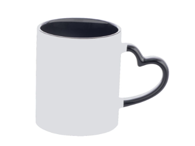 Caneca Cerâmica Alça Coração Preto 325ml
