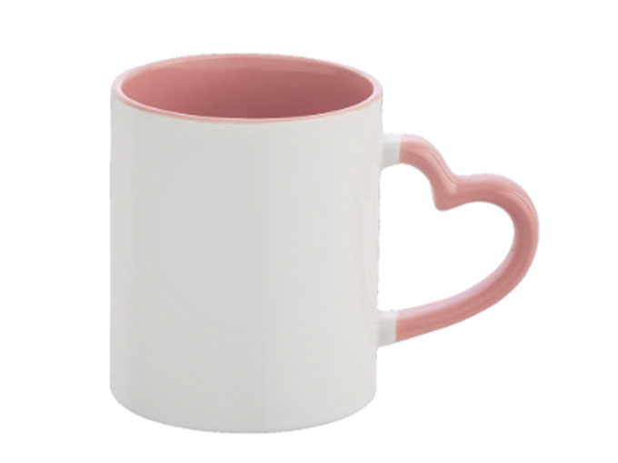 Caneca Cerâmica Alça Coração Rosa 325ml
