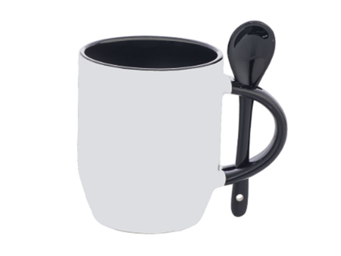 Caneca Cerâmica com Colher Oval Preto