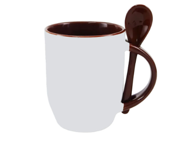 Caneca Cerâmica com Colher Oval Marrom