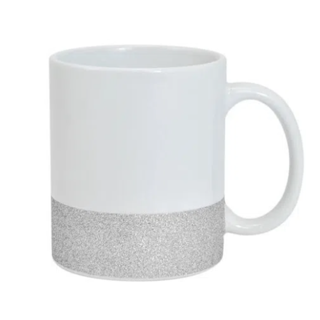Caneca Cerâmica Meio-Glitter Branca /Prata
