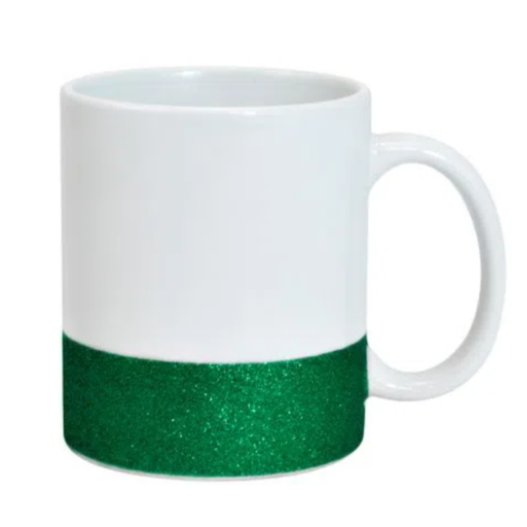 Caneca Cerâmica Meio-Glitter Branca /Verde
