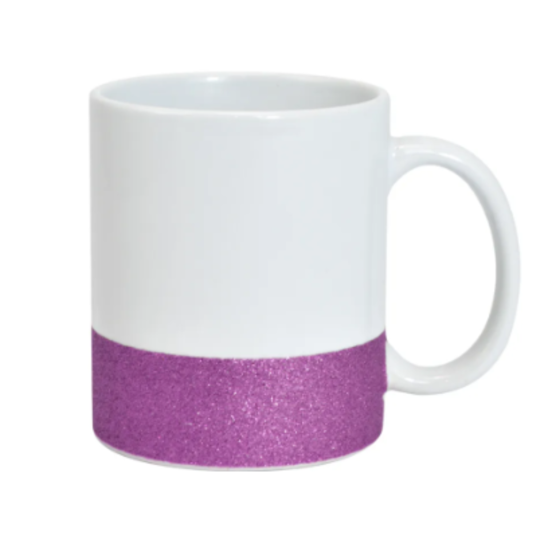 Caneca Cerâmica Meio-Glitter Branca /Lilás