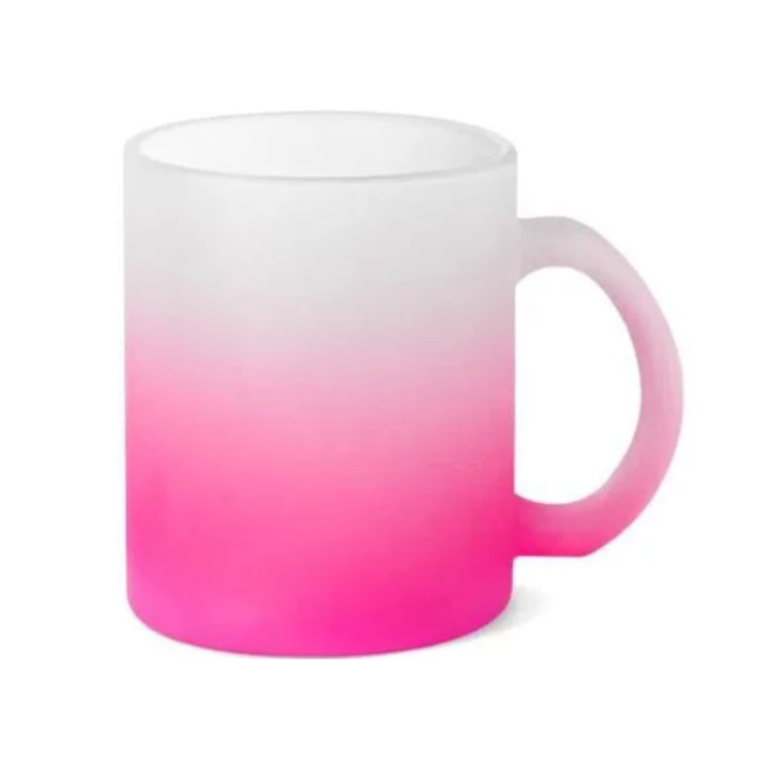 Caneca Vidro Jateado Degradê Rosa 310mL