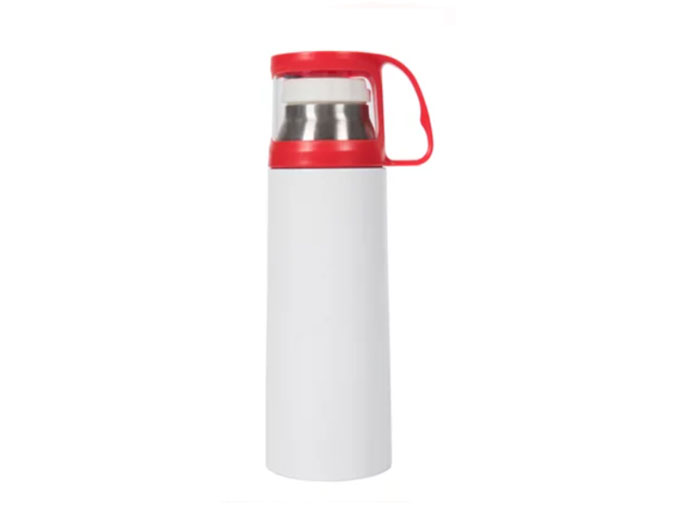 Garrafa Térmica Café Branca com Tampa Vermelha 300ml