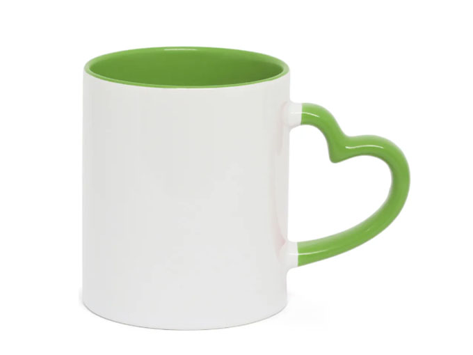 Caneca Cerâmica Alça Coração Verde Claro 325ml
