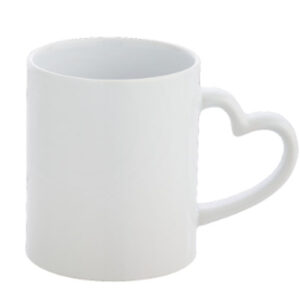 Caneca Cerâmica Alça Coração Branca 325ml