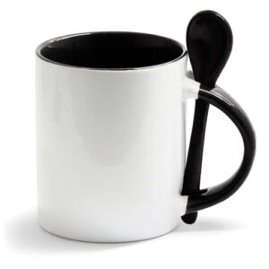 Caneca Cerâmica com Colher Reta Preto