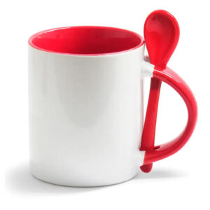 Caneca Cerâmica com Colher Reta Vermelho
