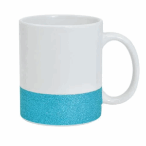 Caneca Cerâmica  Meio-Glitter Branca /Azul