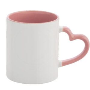 Caneca Cerâmica Alça Coração Rosa 325ml